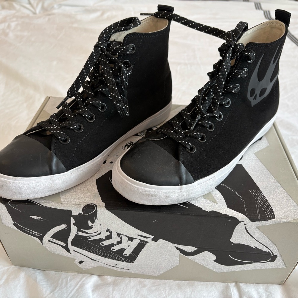 McQ by Alexander McQueen Black Canvas High-Top Sneakers with White Soles